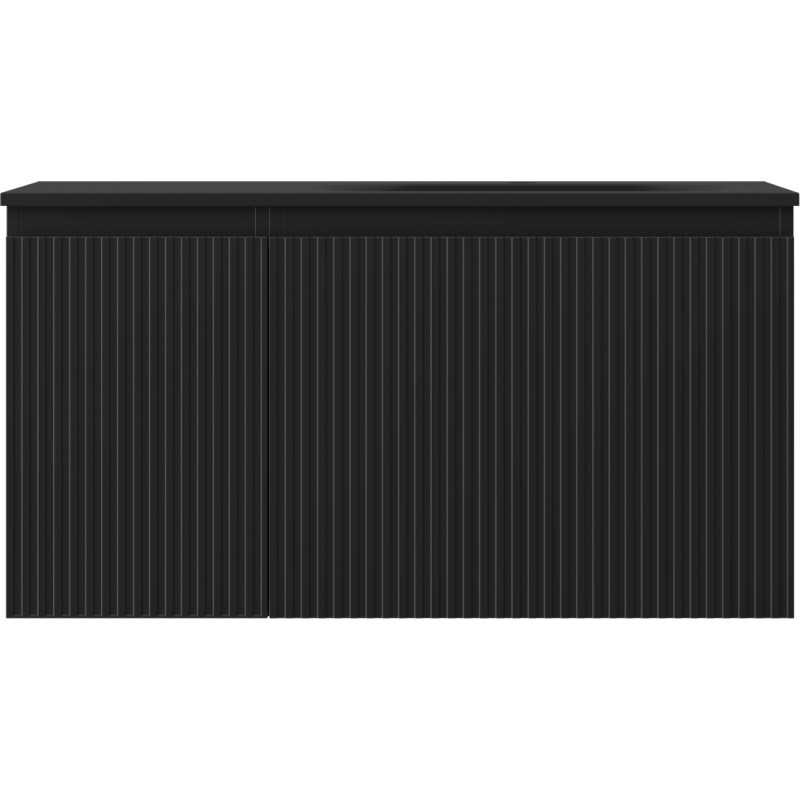 Mexen Rivel 90 cm bathroom cabinet with Vela right sink, 1S, 1D, grooved, black matte - 91A23-09047-3-BBFF71-W23P71