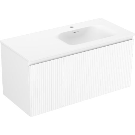Mexen Rivel 100 cm bathroom cabinet with right Vela sink, 1S, 1D, grooved, matte white - 91A23-10047-3-BBFF01-W23P01