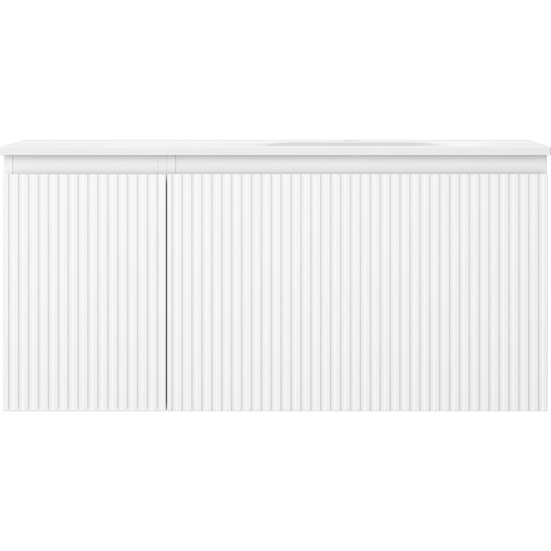 Mexen Rivel 100 cm bathroom cabinet with right Vela sink, 1S, 1D, grooved, matte white - 91A23-10047-3-BBFF01-W23P01