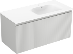 Mexen Rivel bathroom cabinet 100 cm with Vela right sink, 1S, 1D, grooved, gray matte/white matte - 91A23-10047-3-BBFF62-W23P01