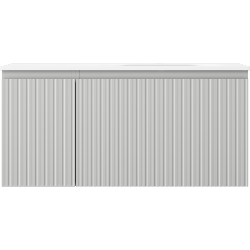 Mexen Rivel bathroom cabinet 100 cm with Vela right sink, 1S, 1D, grooved, gray matte/white matte - 91A23-10047-3-BBFF62-W23P01