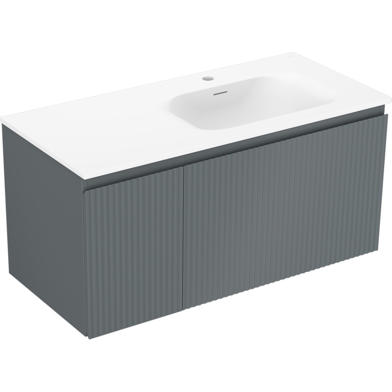 Mexen Rivel 100 cm bathroom cabinet with Vela sink right, 1S, 1D, grooved, graphite/white matte - 91A23-10047-3-BBFF66-W23P01