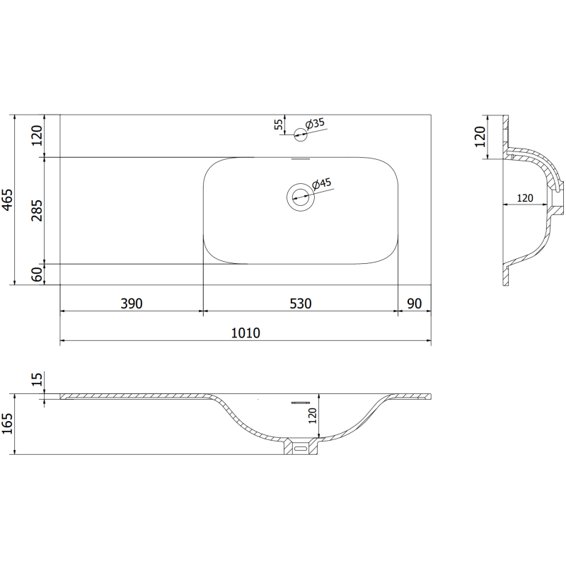 Mexen Rivel bathroom cabinet 100 cm with Vela sink right, 1S, 1D, grooved, graphite/white matte - 91A23-10047-3-BBFF66-W23P01