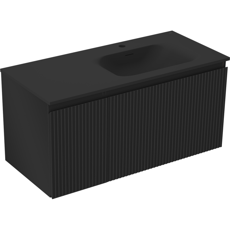 Mexen Rivel bathroom cabinet 100 cm with Vela right washbasin, 1S, 1D, fluted, black matte - 91A23-10047-3-BBFF71-W23P71