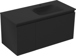 Mexen Rivel 100 cm Bathroom Cabinet with Vela Right Sink, 1S, 1D, Fluted, Black Matte - 91A23-10047-3-BBFF71-W23P71