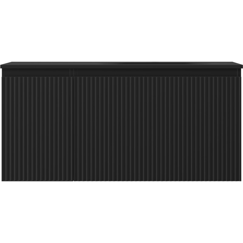 Mexen Rivel 100 cm Bathroom Cabinet with Vela Right Sink, 1S, 1D, Fluted, Black Matte - 91A23-10047-3-BBFF71-W23P71