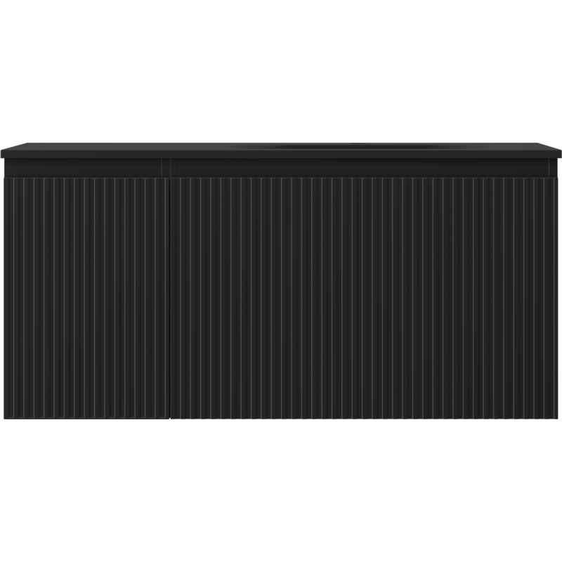 Mexen Rivel bathroom cabinet 100 cm with Vela right washbasin, 1S, 1D, fluted, black matte - 91A23-10047-3-BBFF71-W23P71