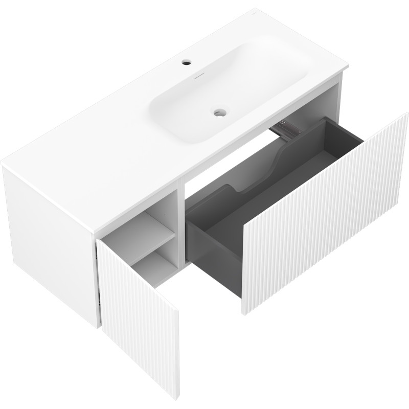 Mexen Rivel bathroom cabinet 120 cm with Vela right sink, 1S, 1D, grooved, matte white - 91A23-12047-3-BBFF01-W23P01