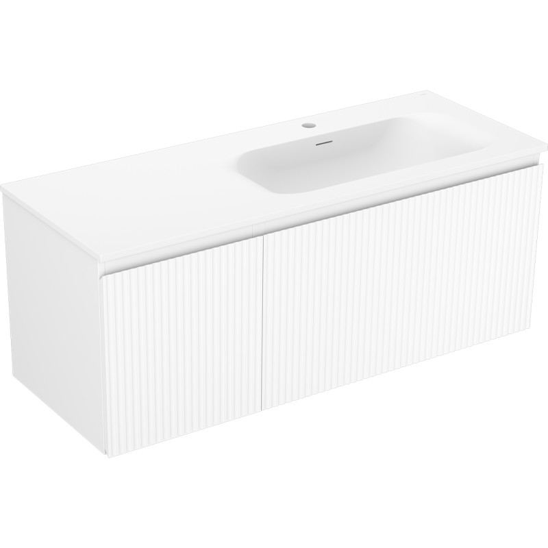 Mexen Rivel bathroom cabinet 120 cm with Vela right sink, 1S, 1D, grooved, matte white - 91A23-12047-3-BBFF01-W23P01