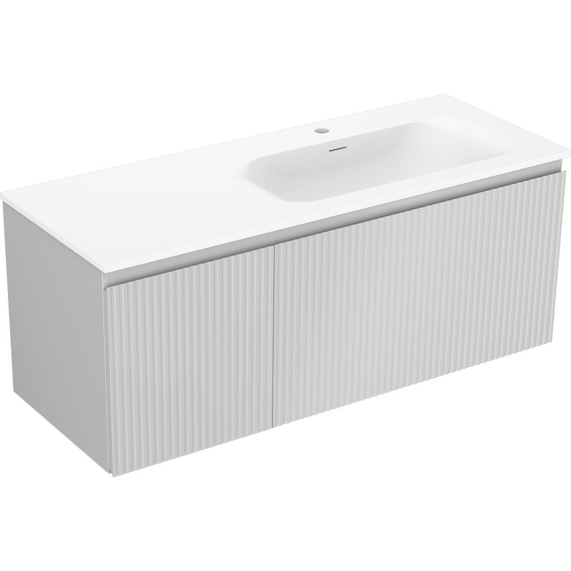 Mexen Rivel bathroom cabinet 120 cm with Vela right basin, 1S, 1D, fluted, gray matte/white matte - 91A23-12047-3-BBFF62-W23P01