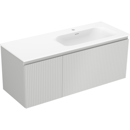 Mexen Rivel bathroom cabinet 120 cm with Vela right basin, 1S, 1D, fluted, gray matte/white matte - 91A23-12047-3-BBFF62-W23P01