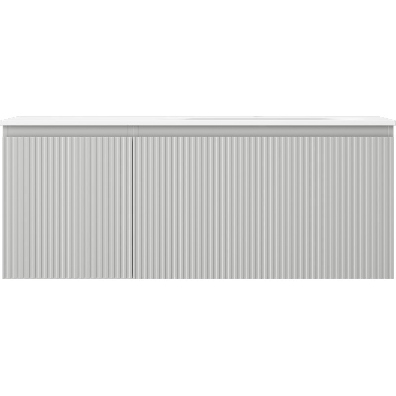 Mexen Rivel bathroom cabinet 120 cm with Vela right basin, 1S, 1D, fluted, gray matte/white matte - 91A23-12047-3-BBFF62-W23P01