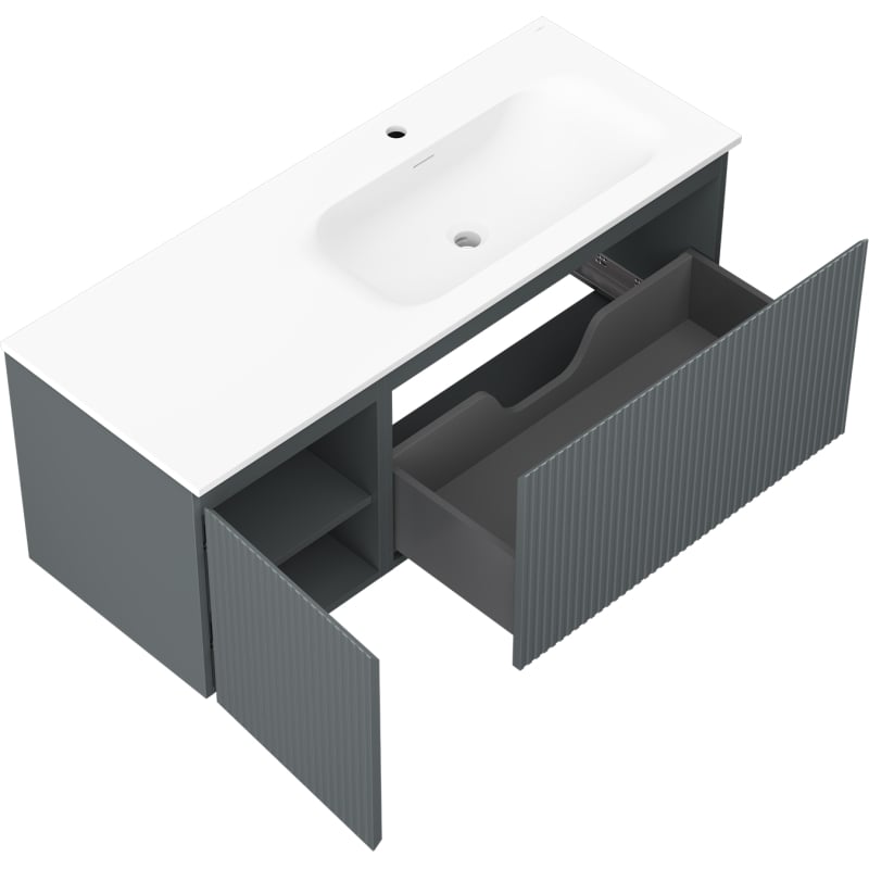 Mexen Rivel 120 cm Bathroom Cabinet with Vela Right Sink, 1S, 1D, Grooved, Graphite/White Matte - 91A23-12047-3-BBFF66-W23P01