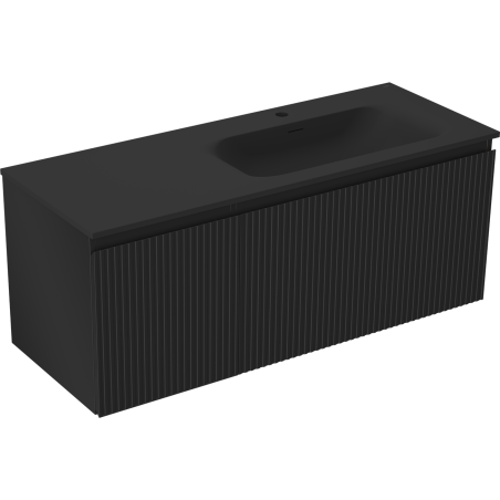 Mexen Rivel 120 cm Bathroom Cabinet with Vela Right Sink, 1 Drawer, 1 Door, Fluted, Black Matte - 91A23-12047-3-BBFF71-W23P71