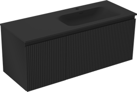 Mexen Rivel 120 cm Bathroom Cabinet with Vela Right Sink, 1 Drawer, 1 Door, Fluted, Black Matte - 91A23-12047-3-BBFF71-W23P71