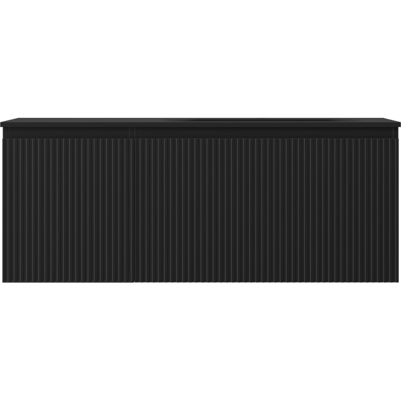 Mexen Rivel 120 cm Bathroom Cabinet with Vela Right Sink, 1 Drawer, 1 Door, Fluted, Black Matte - 91A23-12047-3-BBFF71-W23P71