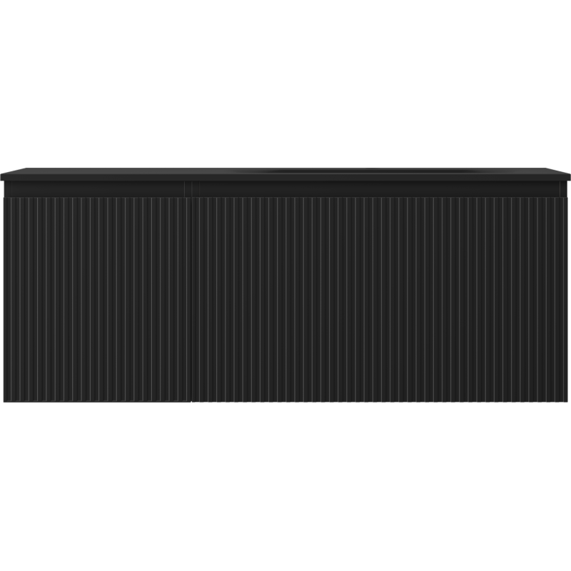Mexen Rivel bathroom cabinet 120 cm with Vela right sink, 1S, 1D, fluted, black matte - 91A23-12047-3-BBFF71-W23P71