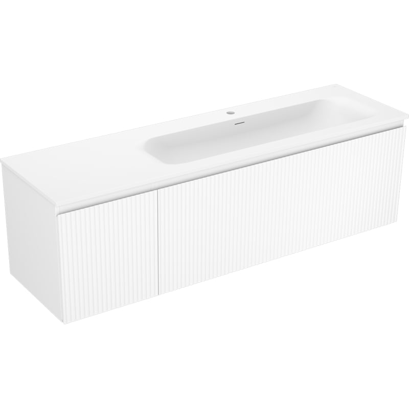 Mexen Rivel 160 cm bathroom cabinet with Vela right sink, 1D, 1S, ribbed, white matte - 91A23-16047-3-BBFF01-W23P01
