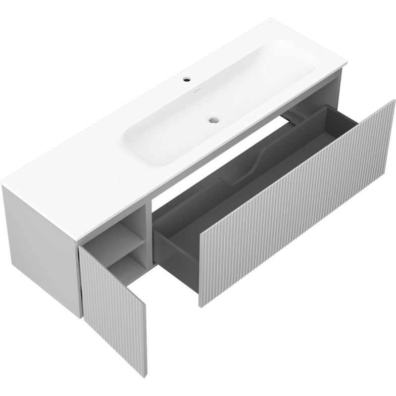 Mexen Rivel 160 cm bathroom cabinet with Vela sink right, 1S, 1D, grooved, gray matte/white matte - 91A23-16047-3-BBFF62-W23P01