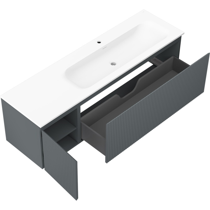 Mexen Rivel 160 cm Bathroom Cabinet with Vela Sink Right, 1S, 1D, Grooved, Graphite/White Matte - 91A23-16047-3-BBFF66-W23P01