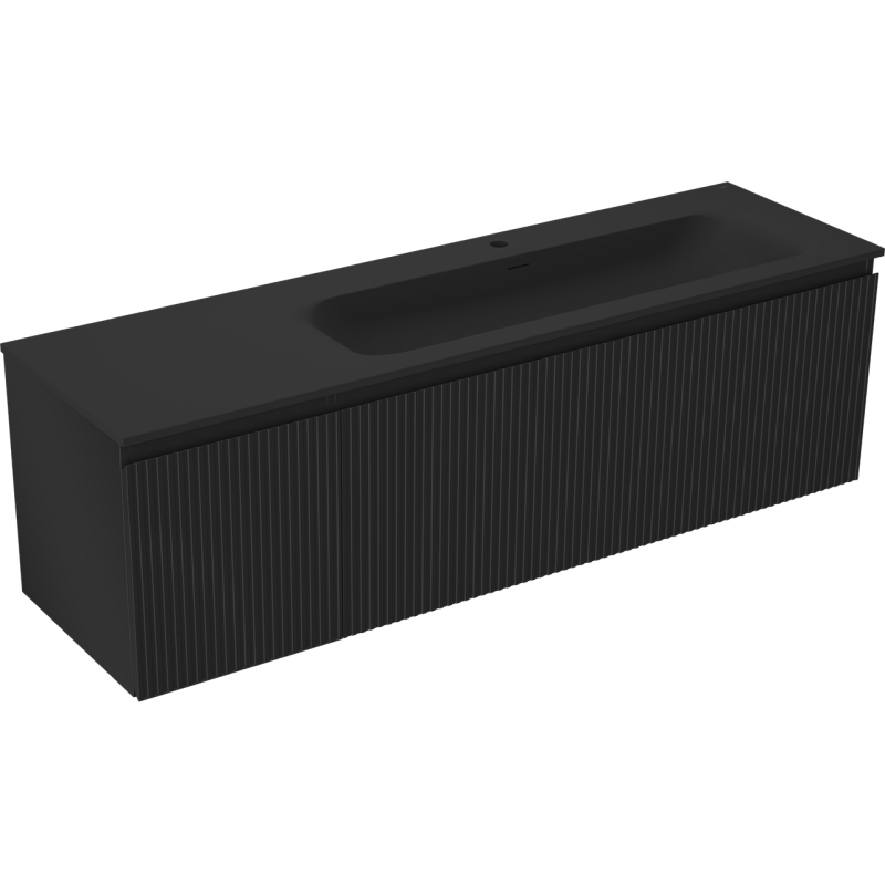 Mexen Rivel bathroom cabinet 160 cm with Vela right washbasin, 1S, 1D, fluted, matte black - 91A23-16047-3-BBFF71-W23P71