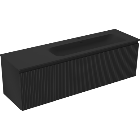 Mexen Rivel 160 cm Bathroom Cabinet with Right Washbasin Vela, 1S, 1D, Ribbed, Black Matte - 91A23-16047-3-BBFF71-W23P71