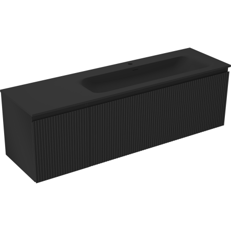 Mexen Rivel bathroom cabinet 160 cm with Vela right washbasin, 1S, 1D, fluted, matte black - 91A23-16047-3-BBFF71-W23P71