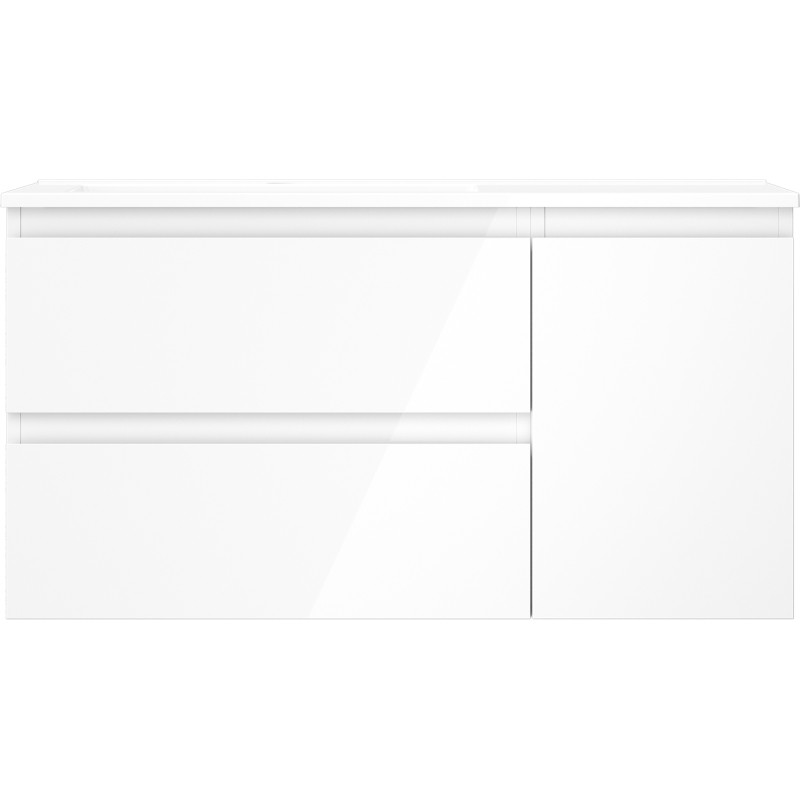 Mexen Orio 90 cm bathroom cabinet with Otis left sink, 2S, 1D, white gloss - 91A13-09047-3-BBFFF00-W18L00
