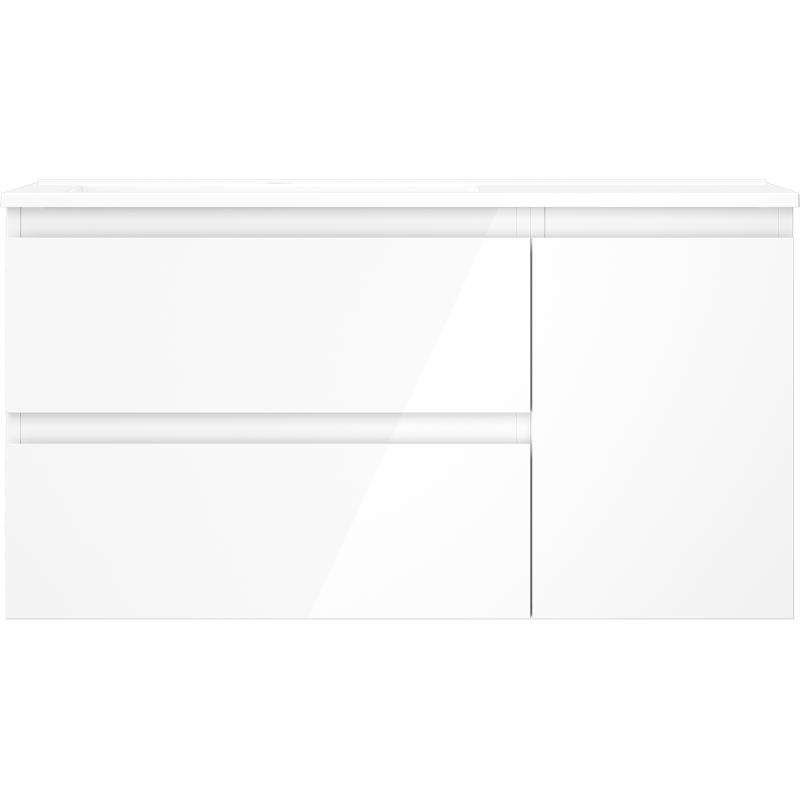 Mexen Orio bathroom cabinet 90 cm with Otis left washbasin, 2S, 1D, white gloss - 91A13-09047-3-BBFFF00-W18L00
