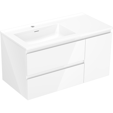 Mexen Orio bathroom cabinet 90 cm with Otis left washbasin, 2S, 1D, white gloss - 91A13-09047-3-BBFFF00-W18L00
