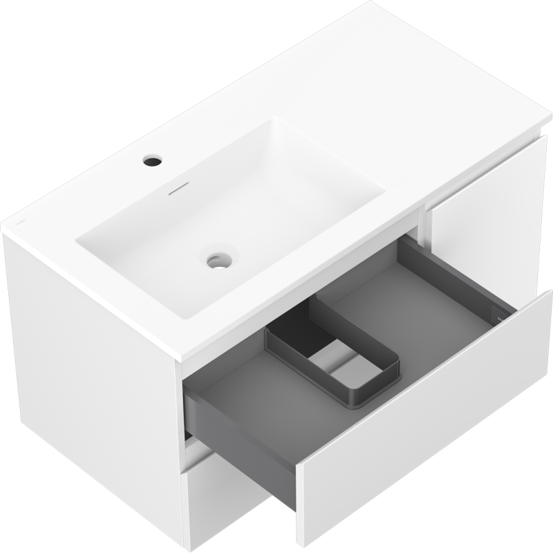 Mexen Orio bathroom cabinet 90 cm with Otis left basin, 2S, 1D, matte white - 91A13-09047-3-BBFFF01-W18L01