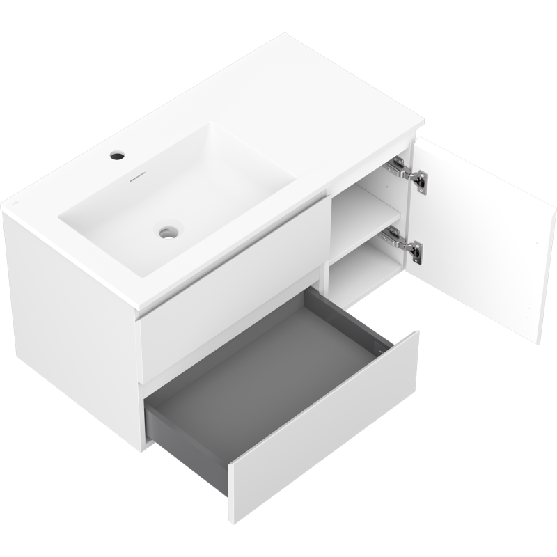 Mexen Orio bathroom cabinet 90 cm with Otis left basin, 2S, 1D, matte white - 91A13-09047-3-BBFFF01-W18L01