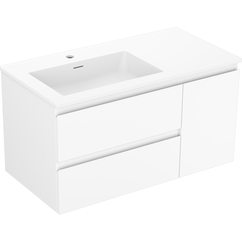 Mexen Orio 90 cm bathroom cabinet with Otis left sink, 2S, 1D, white matte - 91A13-09047-3-BBFFF01-W18L01