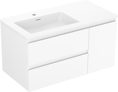 Mexen Orio 90 cm bathroom cabinet with Otis left sink, 2S, 1D, white matte - 91A13-09047-3-BBFFF01-W18L01