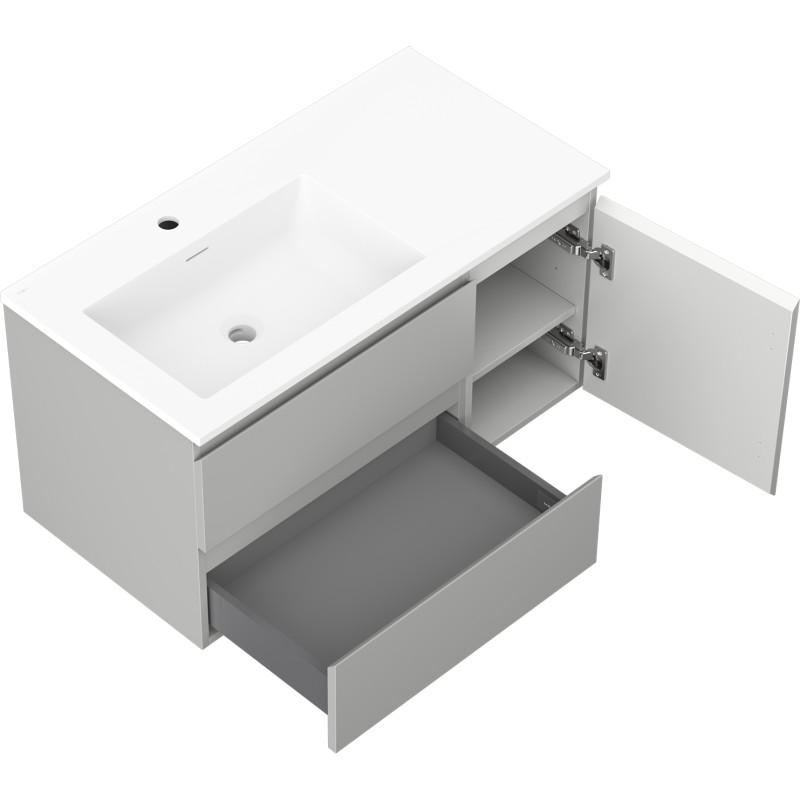 Mexen Orio bathroom cabinet 90 cm with Otis left sink, 2S, 1D, gray matte/white matte - 91A13-09047-3-BBFFF62-W18L01