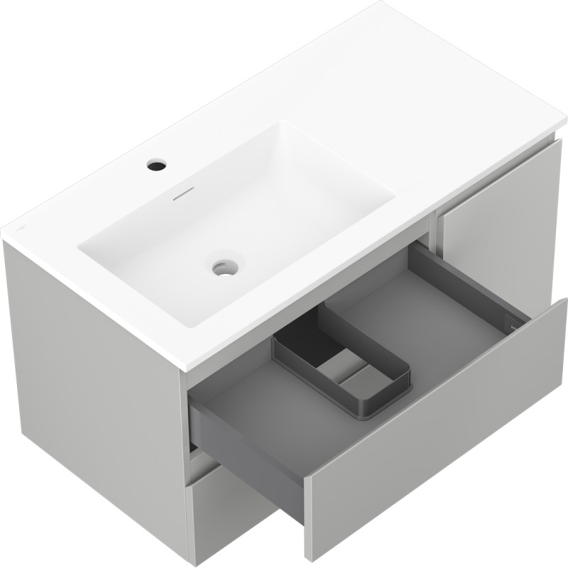 Mexen Orio bathroom cabinet 90 cm with Otis left sink, 2S, 1D, gray matte/white matte - 91A13-09047-3-BBFFF62-W18L01