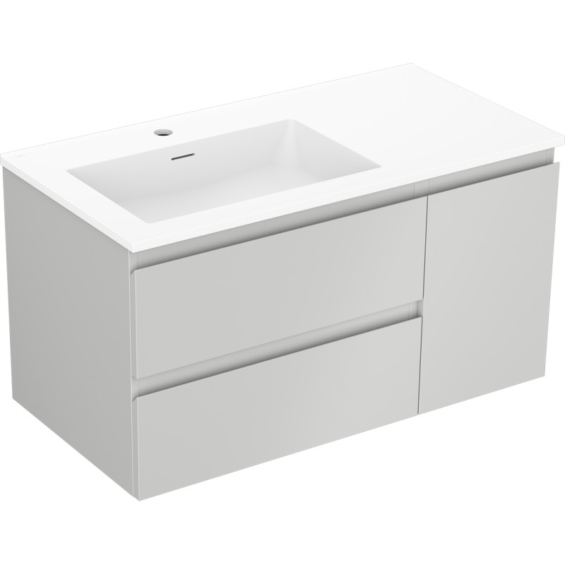 Mexen Orio bathroom cabinet 90 cm with Otis left sink, 2S, 1D, gray matte/white matte - 91A13-09047-3-BBFFF62-W18L01