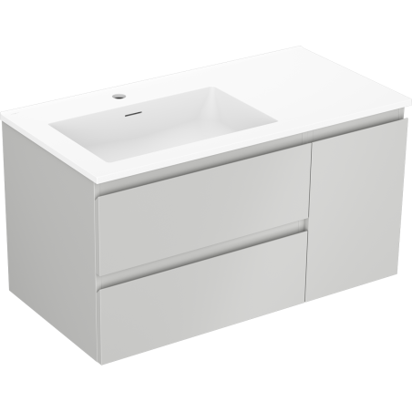 Mexen Orio bathroom cabinet 90 cm with left Otis washbasin, 2S, 1D, gray matte/white matte - 91A13-09047-3-BBFFF62-W18L01