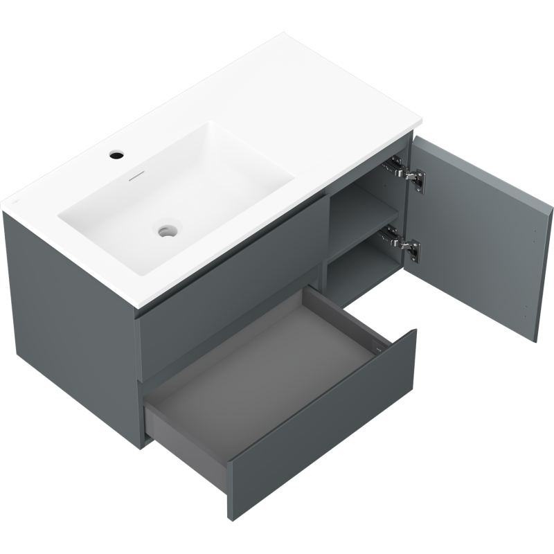 Mexen Orio bathroom cabinet 90 cm with Otis left sink, 2S, 1D, graphite matte/white matte - 91A13-09047-3-BBFFF66-W18L01