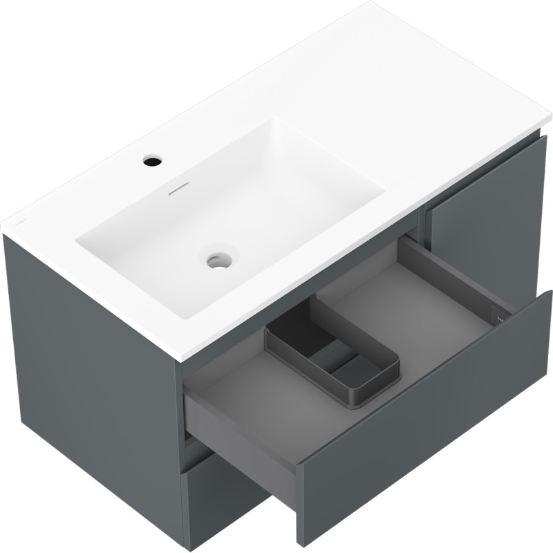 Mexen Orio 90 cm bathroom cabinet with Otis left sink, 2S, 1D, matte graphite/white matte - 91A13-09047-3-BBFFF66-W18L01