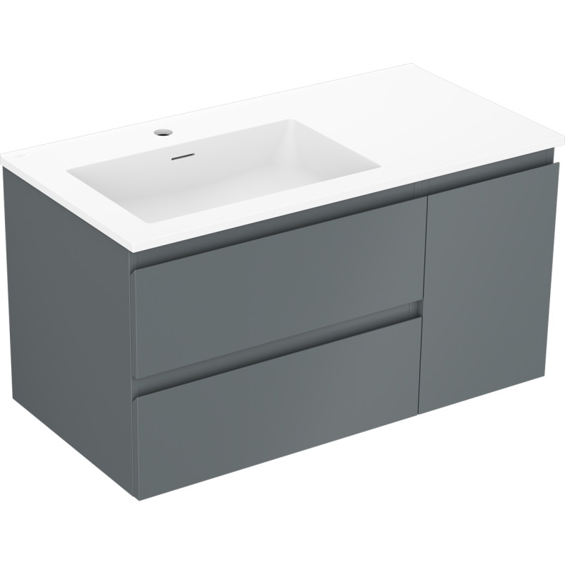 Mexen Orio 90 cm bathroom cabinet with Otis left sink, 2S, 1D, matte graphite/white matte - 91A13-09047-3-BBFFF66-W18L01