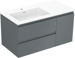 Mexen Orio 90 cm bathroom cabinet with Otis left sink, 2S, 1D, matte graphite/white matte - 91A13-09047-3-BBFFF66-W18L01