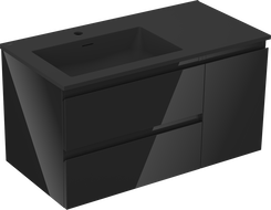 Mexen Orio 90 cm bathroom cabinet with Otis left sink, 2S, 1D, black gloss/black matte - 91A13-09047-3-BBFFF70-W18L71