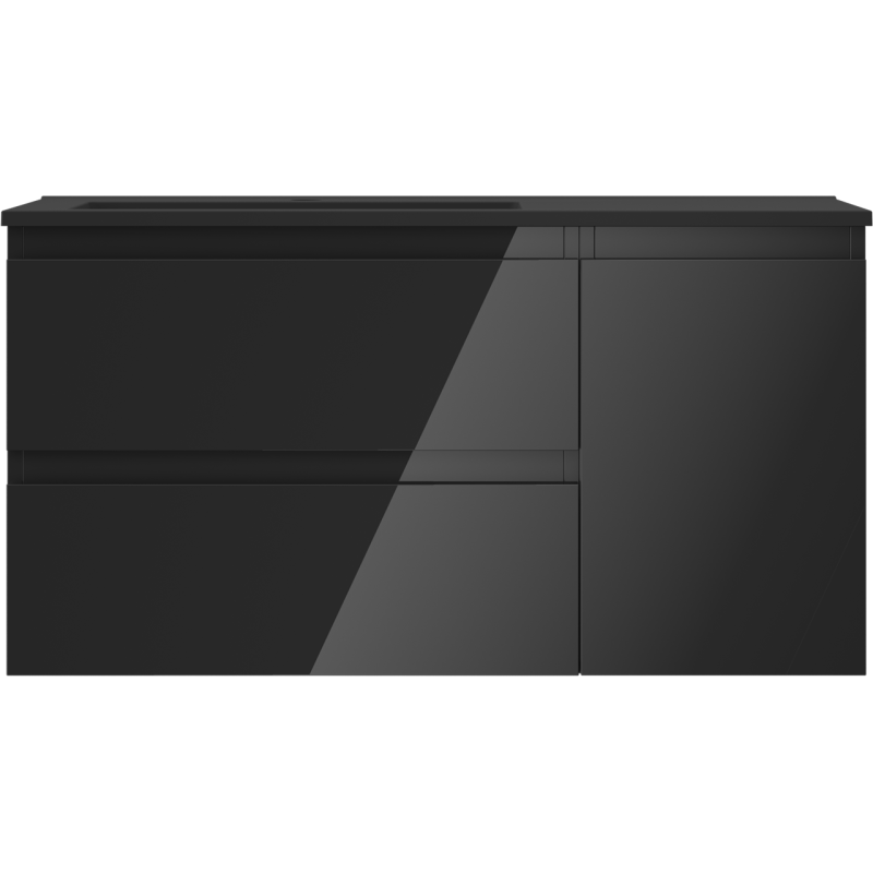 Mexen Orio bathroom cabinet 90 cm with Otis left washbasin, 2S, 1D, black gloss/black matte - 91A13-09047-3-BBFFF70-W18L71