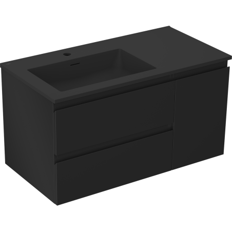 Mexen Orio 90 cm bathroom cabinet with left Otis washbasin, 2S, 1D, matte black - 91A13-09047-3-BBFFF71-W18L71