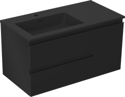 Mexen Orio 90 cm bathroom cabinet with left Otis washbasin, 2S, 1D, matte black - 91A13-09047-3-BBFFF71-W18L71