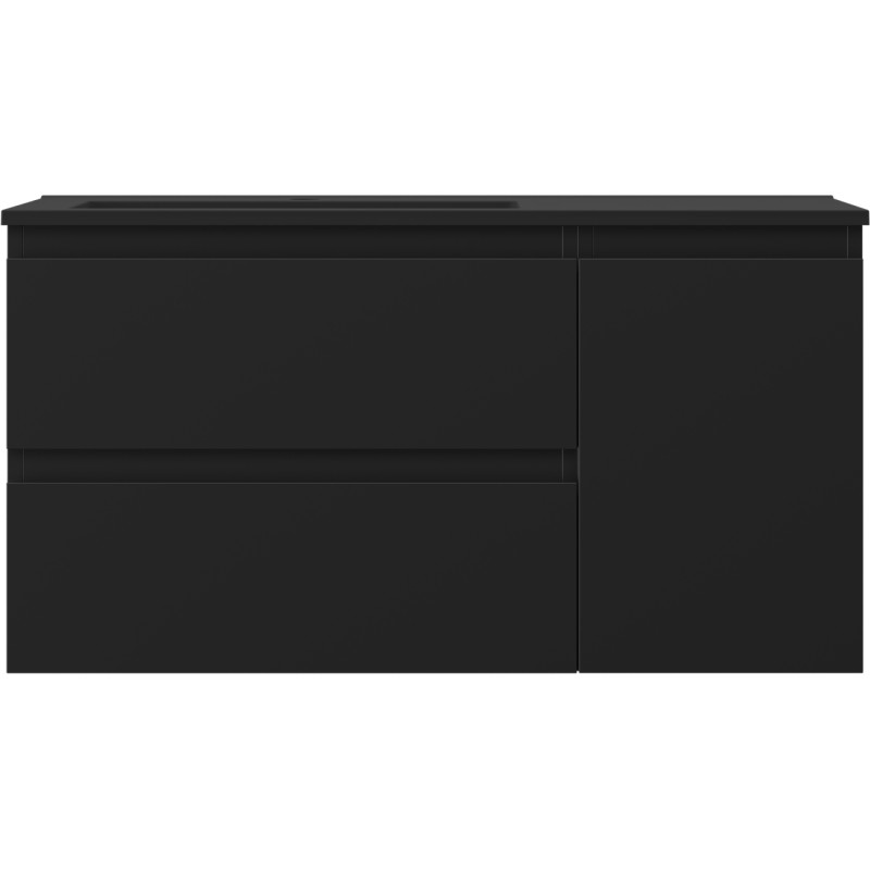 Mexen Orio 90 cm bathroom cabinet with left Otis washbasin, 2S, 1D, matte black - 91A13-09047-3-BBFFF71-W18L71