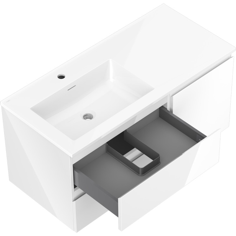 Mexen Orio 100 cm Bathroom Cabinet with Left Otis Sink, 2S, 1D, White Gloss - 91A13-10047-3-BBFFF00-W18L00