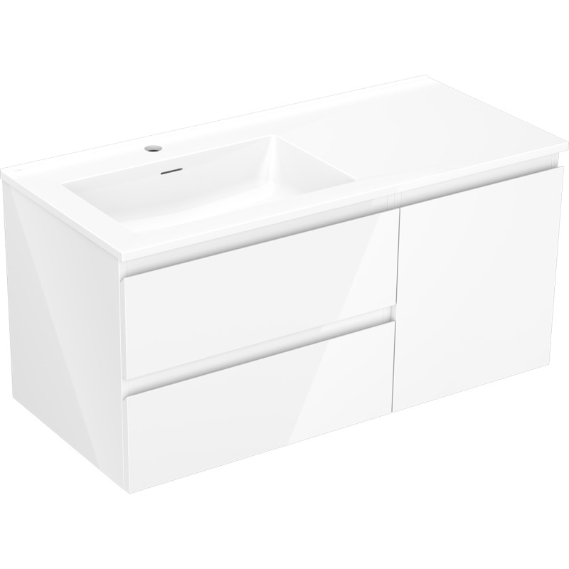 Mexen Orio 100 cm Bathroom Cabinet with Left Otis Sink, 2S, 1D, White Gloss - 91A13-10047-3-BBFFF00-W18L00