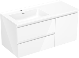 Mexen Orio bathroom cabinet 100 cm with left Otis sink, 2S, 1D, white gloss - 91A13-10047-3-BBFFF00-W18L00